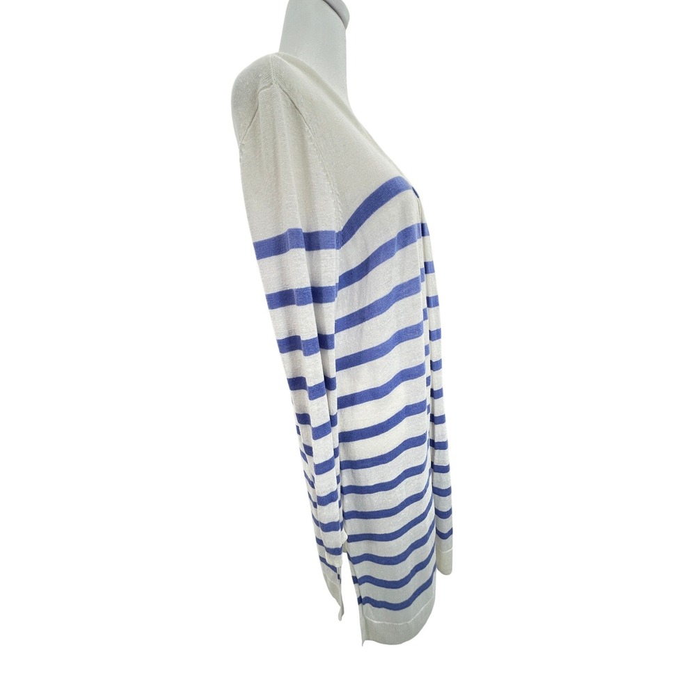 Talbots Linen Blend Blue Stripe Long Cardigan Duster Lightweight Coastal M - Picture 4 of 9